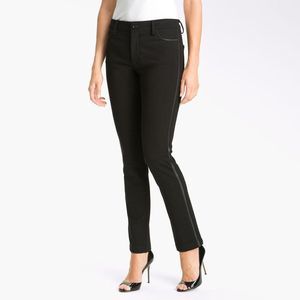 NYDJ Pamela Black Skinny Stretch Ponte Pants with Faux Leather Side Piping